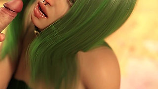 Beautiful Teen with Green Hair and a Perfect Body Gives Blowjob, Deepthroat and Swallows Cum - Taboo University (steam Game)