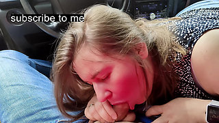 Stepsister Gives Stepbrother His First Blowjob in the Car POV