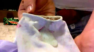 Chubby College Cub Cumming on a Pink and White Adidas Sock