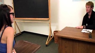 Four eyed nerd Kaci gets busted in detention and begs Mr.