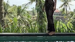 Teasing in See-thru Dress Outdoor at the Pool, Strip