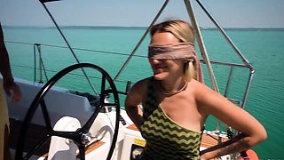 Outdoor sex party with three stunning babes sharing POV cock