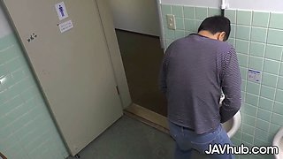 A Japanese Housekeeper Seduce A Man At The Theater Toilet Room