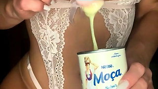 Young girl passing mocha milk and making sweet ass