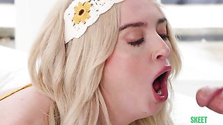Flexible blonde girlfriend Lexi Lore likes jumping on a pretty huge dick