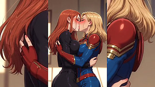 AI Toon Lesbian Super Sluts - Tongue Kissing Humping Group Softcore