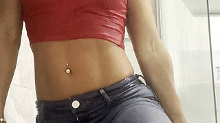 Muscle Posing Abs, Wet Steamy Shower Wet T-shirt