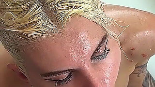 POV Camera. She Gave the Photographer a Blowjob After a Photo Shoot and Got Cum on Her Face and in Her Mouth