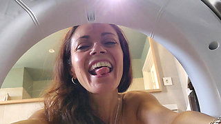 Cute Wife Gets Her Head Stuck in the Dryer and Gets Good Help to Get Out