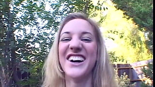 Young Blonde Gives Some Head to Her College Teacher Outdoors