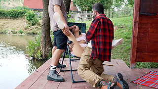 Brunette Kubera Fortuna gets kink with two hard penises