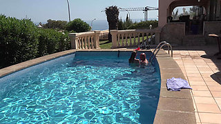 Insatiable MILF Rides Her Lover in the Pool