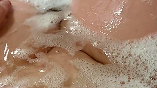 Teen Girl Play with Nipples in Bubble Bathtub