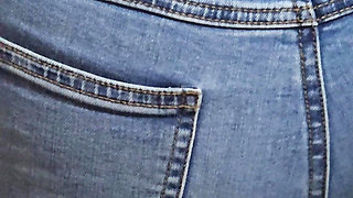 Step mom without panties under jeans in frot of step son