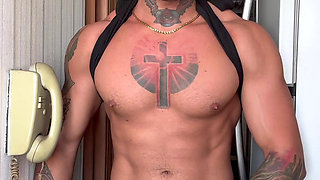 Muscular and Tattooed Male Waking Up Without Boxers and With Hot Cock