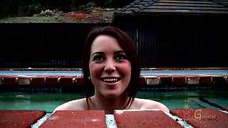 Ashley Shannon interviewed by the swimming pool