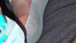 Stepmom with Long Nails Is Giving Handjob with Sock