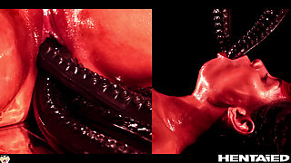 Demon Girl Bondage Cumflation - Canela Skin as The Devil gets Creampied & Monster Quad Penetration