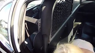 Naughty blonde pleasures cop in car - pov
