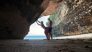 Horny slut covered in sand fuck on my dick on the beach