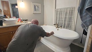Pt2 Mistress Amelia continues fucking Joey's ass with the 15-in firehose till he cums on the floor and has to lick it up.