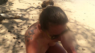 Kinky Couple Big Tits Cowgirl Wife Orgasm Sex on Barbados Beach POV