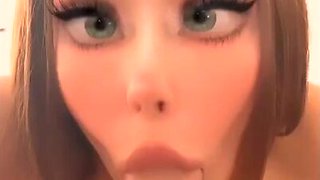Hot slut with juicy tits does blowjob on video with anime eyes