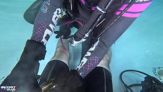 Underwater Scuba Slave Training - Dominated in Chains & Wetsuit Edging
