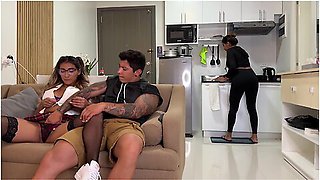 Naughty College Girl Fucks Her Stepmoms Boyfriend On The Couch In Front Of Her!