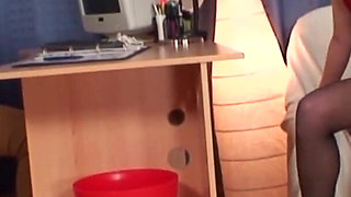 Olds Fuck Dolls - Young Secretary in a 3some with Old Boss and a Cleaning Lady