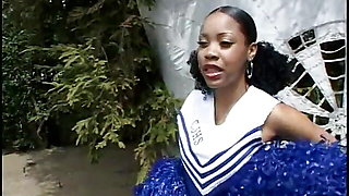 Black cheerleader screwing white cock for a load