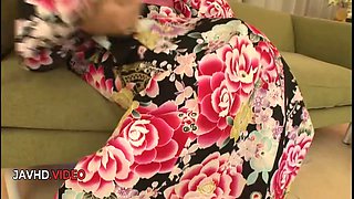Manami Komukai: Hot Asian MILF's Kimono Threesome Adventure!