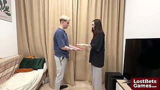 Brunette Sofia Loses Strip Game Bet & Gives James a Wild Blowjob Outdoor