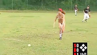 Baseball game becomes much more interesting with naked girl