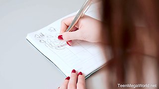 Beauty rubs pussy when testing