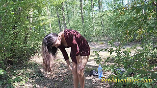 She had to strip and empty herself competently nude in a clearing