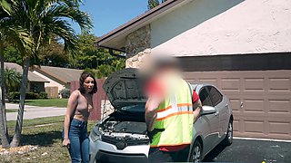 A guy and a girl have fun outdoors in this steamy scene.