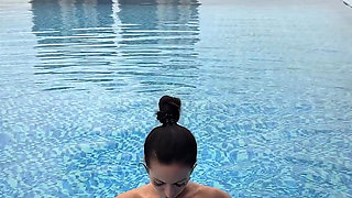 Bikini, Spit on Boobs, Ahegao, Butt Tease in a Public Pool