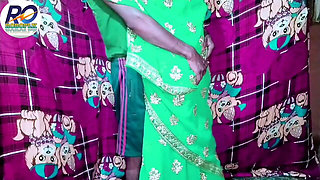 Indian Desi New Bride Bhabhi in Green Saree Blouse Fucked and Cock Sucking