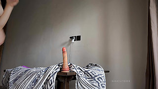Skinny Beauty Tight Asshole and Sweet Feet Anal Dildo Ride