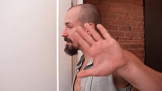 Bald man with a goatee is fucking the skinny stepsis