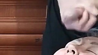 Hot Cum in Mother-in-law's Mouth After Jerking off a Dick in the Kitchen