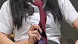 Asian College Girl Plays with Her Magic Wand and Squirts
