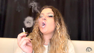 Pink Lips Smoking with Curly Hair