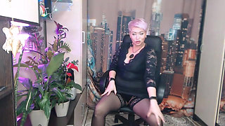 A Mature Busty Russian Slut in Black Stockings and Shoes