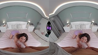 Teen Lola in VR porn, big naturals bouncing as she sucks and rides