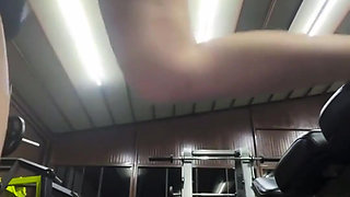 Hot Girl in the Gym Training and Play with Herself