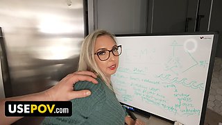Teacher Heather Hendrix gives her husband a rough blowjob and takes his load on her face
