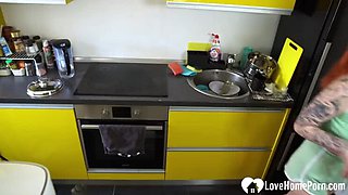 Redhead amateur Murstar does chores then gets hardcore doggy style fuck with big cock