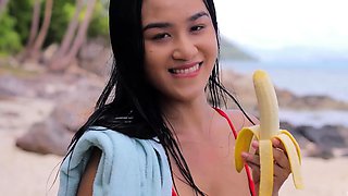 Sexy big tits Thai teen solo striptease